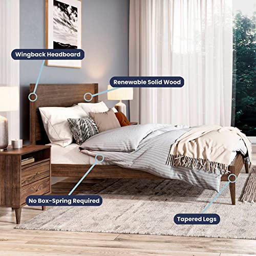 Grain Wood Furniture Mid Century Solid Wood Platform Bed, Full Size, Brushed Walnut #TOP2