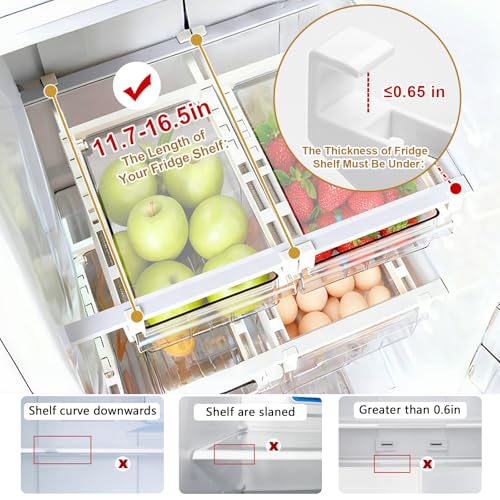 Refrigerator Drawer Organizers, Fridge Drawer Organizer, Pull Out with Handle, Clear Container for Food Drinks, Fit for  - Additional View