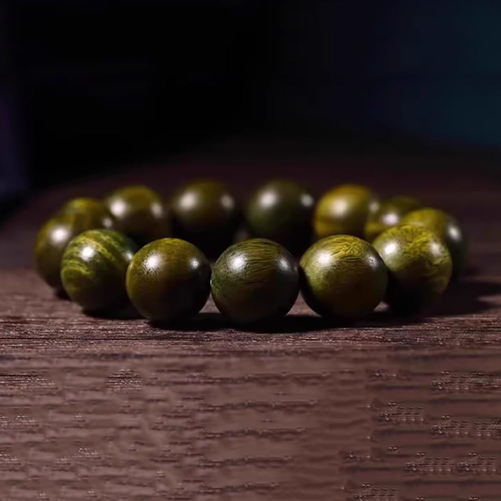 Pulsera de Cuentas de sándalo Verde Pulsera elástica de Cuentas de Madera Redondas pulidas a Mano para Hombres y Mujeres,18MM