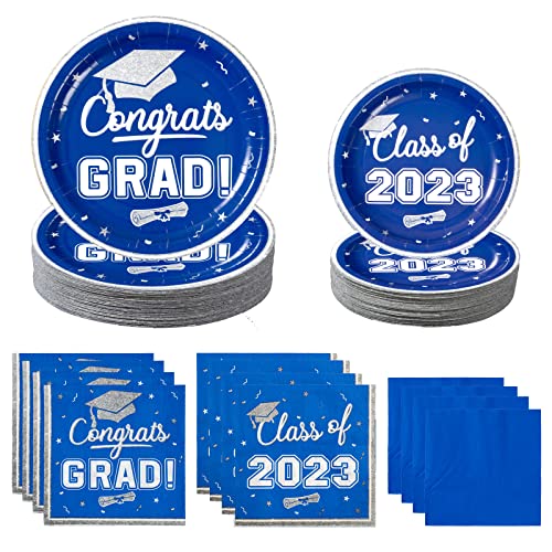Oumuamua 2023 Graduation Party Dinnerware Supplies - Blue White Graduation Disposable Plates And Napkins For 2023 College High School Graduation Party Decorations, Serves 50 #TOP10