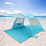 DLUCKY Beach Tent for 2/3-4/5 Person,Anti-UV Portable Sun Shade ShelterUPF 50+,Both Sides Extendable Floor,Extendable Awning,with 2 Ventilating Mesh Windows,Lightweight & Easy Setup.