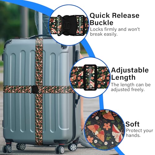 Image of 2 Pack Luggage Straps for Suitcases, Adjustable Travel Belt with Double Lock and Quick Release Buckle, Heavy Duty Nylon Bag Packing Strap, Unique Business Travel Accessories-Flower Butterfly