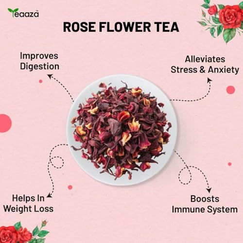 Image of Teaaza Rose Flower Tea Pack of 3 - Grade A| Natural Sun-Dried Rose Petals 50 grams - 50 Cups each box | Herbal Tea | Rich In Vit - C | For Beautiful Hair & Skin | Loose Pack