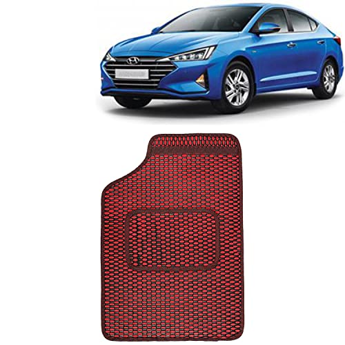 Image of Kingsway Dotted Design Car Floor Foot Mats Universal Fit for Hyundai Elantra, Model Year : 2020 Onwards, Water and Dustproof, Color Red, Set of 5 Pieces