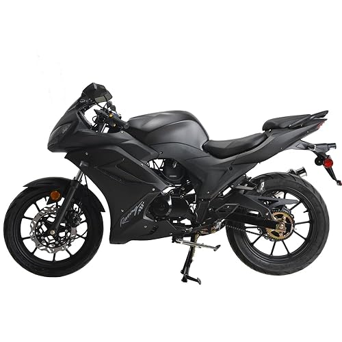 HHH 125cc Motorcycle with Manual Transmission for Adult Sports Bike 125cc Scooter with led Lights and 17 inches Wheels (Factory Packaged) (Black Color)
