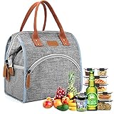 Yofundo Lunch Bag for Women Insulated Lunch Bags Large Bento Reusable Wide Open Lunch Box Tote Bag Durable Nylon Thermal for Men Adults Fitness Work College Picnic, Grey