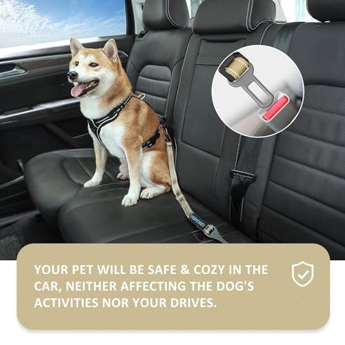 Image of IOKHEIRA Dog Seat Belt 3-in-1 Car Harness for Pets Adjustable Safety Seatbelt Nylon Reflective Bungee Fabric Dog Car Harness with Clip Hook Latch & Buckle, Swivel Zinc Alloy Carabiner (Green)