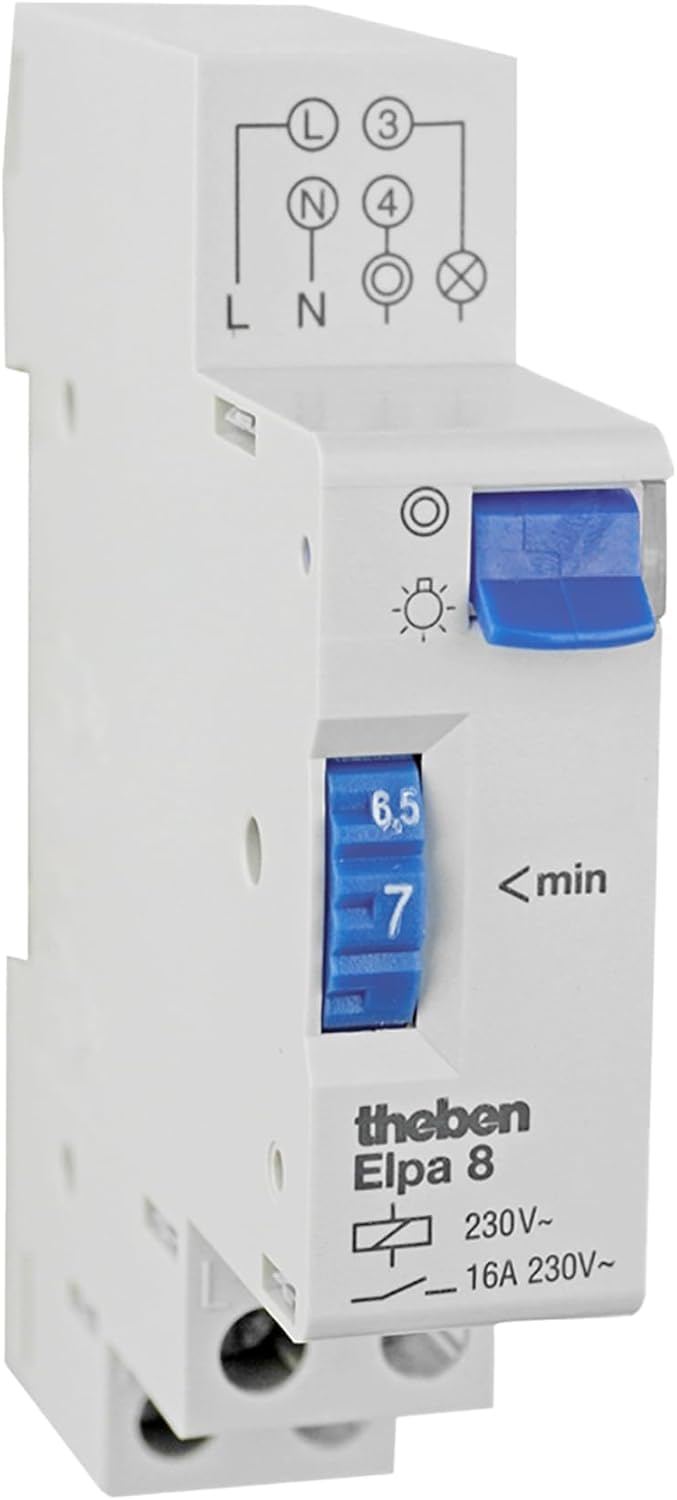 Theben ELPA 8 0080804 - Minuterie d’escalier électromécanique, TLZ, Aucune consommation de Courant au Repos, 3 Fils, 4 Fils, possibilité de réarmement, 300 W LED (Version française)
