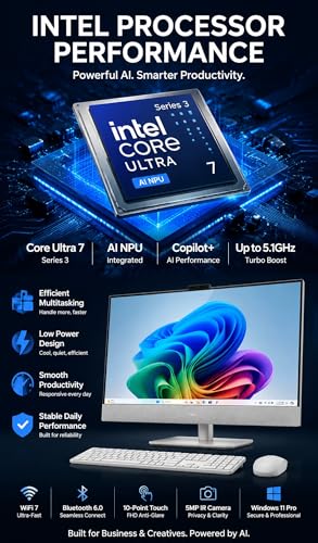 Image of Dell 24 inch Touchscreen All-in-One Desktop Computer - Core Ultra 7 AI PC for Business & Creative Professionals, 64GB DDR5 RAM, 2TB SSD, Win11 Pro, Bluetooth 6.0, WiFi 7, 24'' FHD Anti-Glare Display