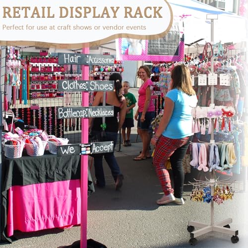 Image of Retail Display Stand Store Display Rack 5 Tier Metal Spinning Display Stand Rack with Wheels Keychain Jewelry Stocking Hat Display Stand with Hooks for Malls, Showroom, Retail Store (Grey)