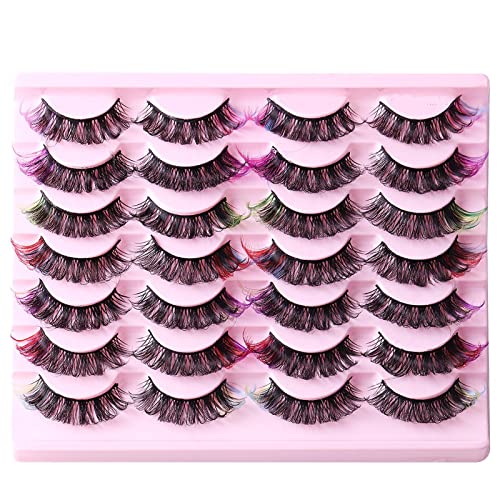 ABELYN Natural False Lashes with Color Soft and Wispy Thick Curly 3D Faux Mink Colored Eyelashes Extension Full Strip Lashes