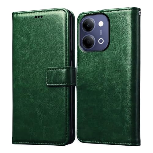 Image of Flip Cover Back Case Compatible with Vivo Y05 5G / Y11 5G / Y21 5G | Premium Leather Finish | Inbuilt Pockets & Stand | Flip Cover Back Case for Vivo Y05 5G / Y11 5G / Y21 5G (Green)
