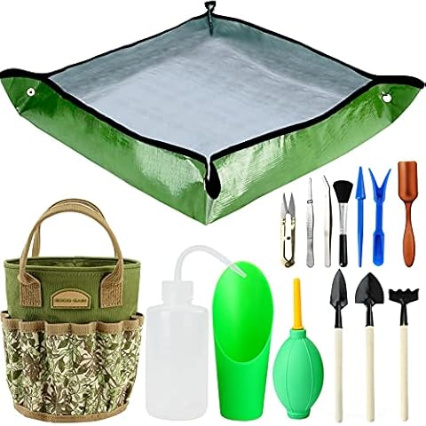14 Pieces Succulent Tools Kit with Organizer Bag, Indoor Mini Garden Hand Tools Set with Carrier,Transplanting Tools Set with Tote for Bonsai Planter.Miniature Indoor Fairy Planting Care.(Honeysuckle) Cover