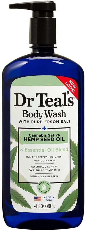 Dr Teal's Body Wash with Pure Epsom Salt, Cannabis Sativa Hemp Seed Oil | Shower Gel 710ml