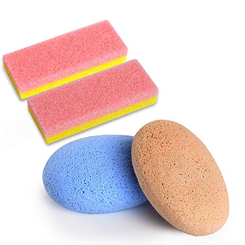 Foot Pumice Stone for Feet Set, Includes 2 PCS Pedicure Glass Stone for Heavy Callused Feet, 2 PCS 2 in 1 Foot Scrubber Sponge for Hard Dead Skin Callus Remover