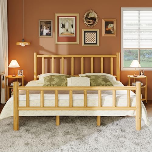Farmhouse-Log-Bed-Frame-King-Rustic-Style-Pure-Solid-Pine-Cylinder-Construction-Bed-Fits-Mattresses-and-Box-Springs-Natural-Finish Farmhouse Log Bed Frame King Rustic Style Pure Solid Pine Cylinder Construction Bed Fits Mattresses and Box Springs Natural Finish