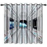Renaiss Spacecraft Corridor Window Curtains Spaceship Interior Cockpit Window Treatments Outer Space Station Earth View Galaxy Blackout Drapes for Bedroom French Door Decor 42x84 Inches x 2 Panels