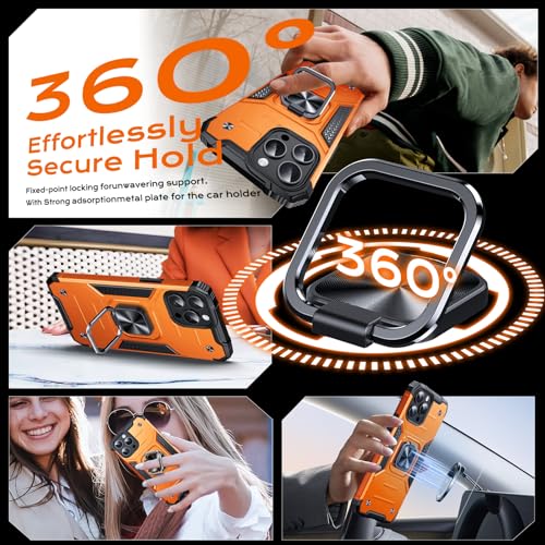 Image of Anqrp Heavy Duty Case for iPhone 15 Pro Case with Enhanced Ring Holder Grip Stand, Military Grade Shockproof Rugged Drop Protective Silicone Hard Slim iPhone 15 Pro Phone Case Cover,Orange