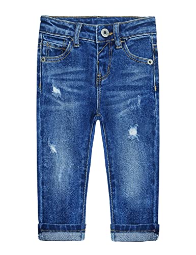 KIDSCOOL SPACE Baby Girl Boy Jeans,Little Kid Elastic Band Inside Ripped Denim Jeans Pants