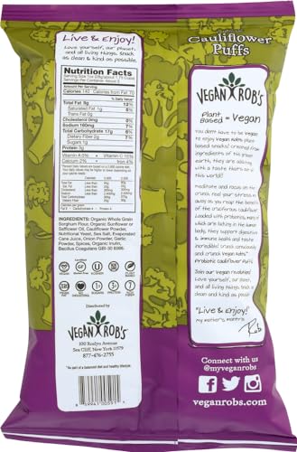 Vegan Rob's Plant Based Probiotic Cauliflower Puffs Certified Gluten Free Kosher(OU) Kosher 3.5 oz - 3 pack
