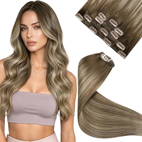 Image of LaaVoo Clip In Hair Extensions, Double Weft, 12 Inch 5Pcs 80g | Human Hair Clip In Extensions Feature Genuine Human Hair Material, Fit For Short Hair, Daily Styling, And Casual Outings
