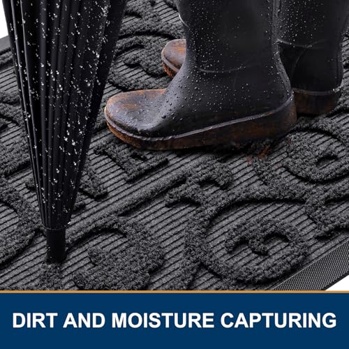 Image of Smiry Welcome Door Mat Outside Entrance, Heavy Duty Trap Dirt and Moisture Easy Clean Low Profile Patio Porch Indoor Outdoor Front Doormat for Entry, 29.5x17 Inch, Grey