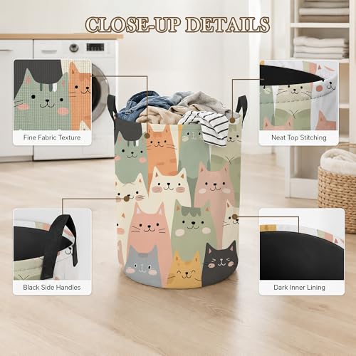 Image of Cute Cat Laundry Hamper, Cartoon Cat Laundry Baskets, Waterproof Oxford Cloth for Room /Bathroom /Bedroom /Dormitories 16x20.8 Inch