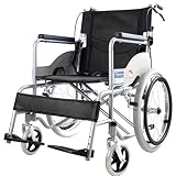 BYCDD Aluminium Transportrollstühle, Faltbare, tragbare Rollstühle mit Selbstantrieb 19-Zoll-Hinterräder für eine ruhigere Fahrt,Black