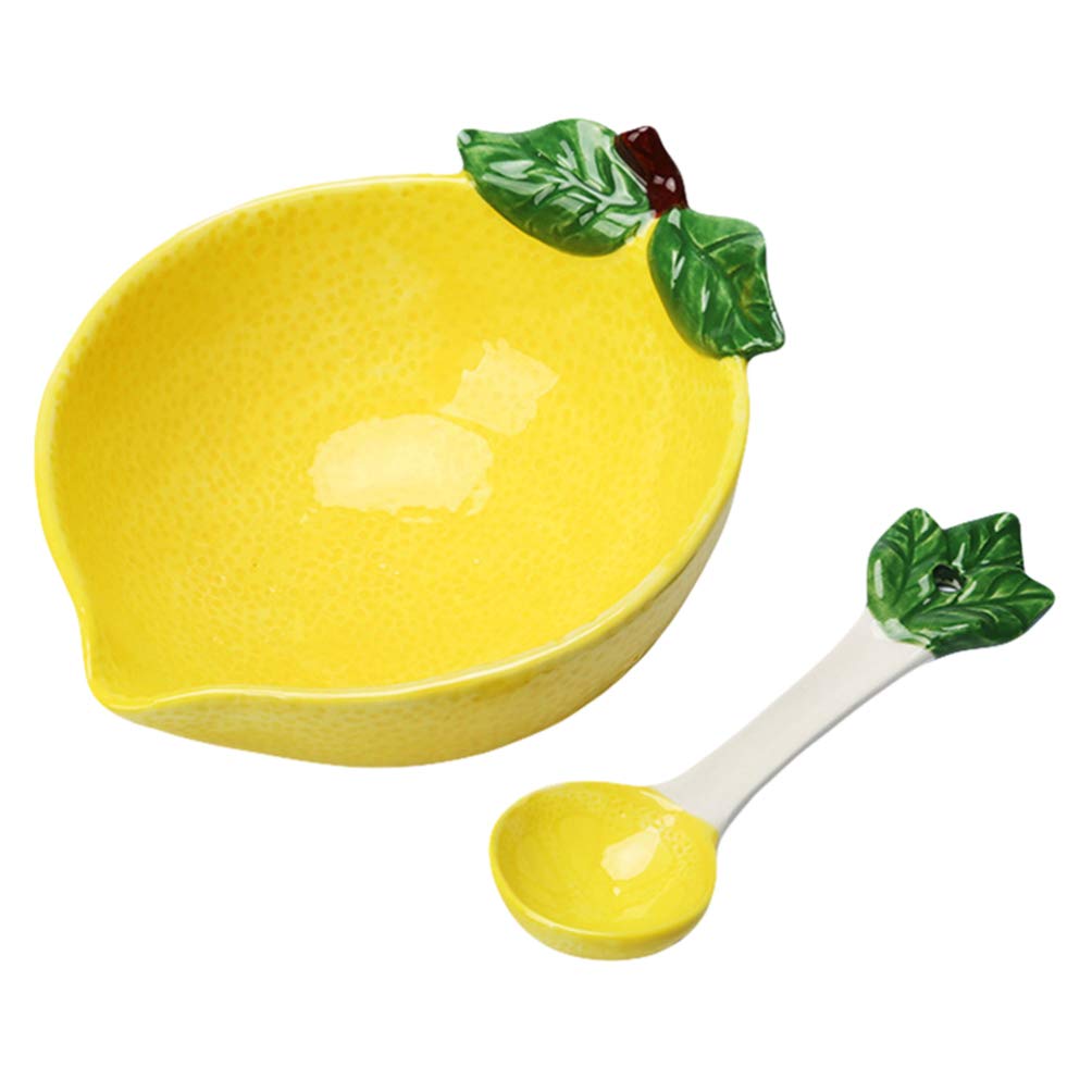 YARNOW Ceramic Appetizer Plate Lemon Shape Bowl with Spoon Dessert Salad Pasta Bowls Food Serving Tray for Fruit Cheese Dessert Snack