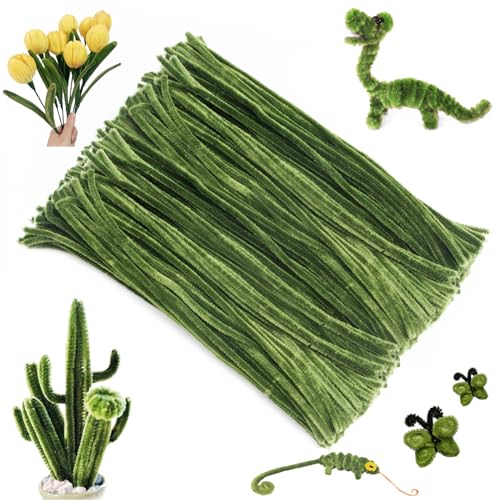 jijAcraft 200Pcs Christmas Green Pipe Cleaners - Crafting Pipe Cleaners Chenille Stems, 12 Inch Home Arts Chenille Stems for DIY Crafts, New Year Winter Decor, Holiday Decor