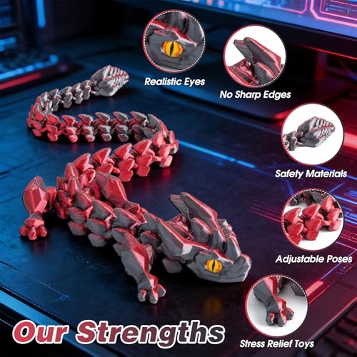 3D Printed Dragon Eggs with Dragon Inside, Articulated Fidget 3D Printed Animals, Interesting Decorative Gift (Black Red) - Image 3