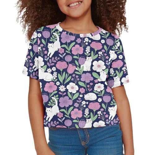 Image of Girls Fashion Crewneck Tee Shirts Casual Short Sleeve Crop Top Summer Outfits 5-14 Year