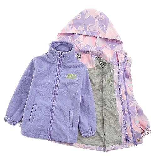 Girls' Outdoor 3-In-1 Jackets Kids Detachable Fleece Inner Jacket Outdoor Walking Hooded Jacket3