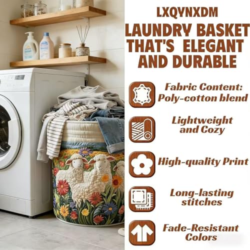 Image of Quilted Laundry Basket With Handles,boho storage basket,quilted basket