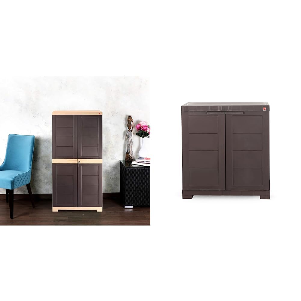 Cello Novelty Big Plastic 2 Door Cupboard with 3 Shelves (Brown and