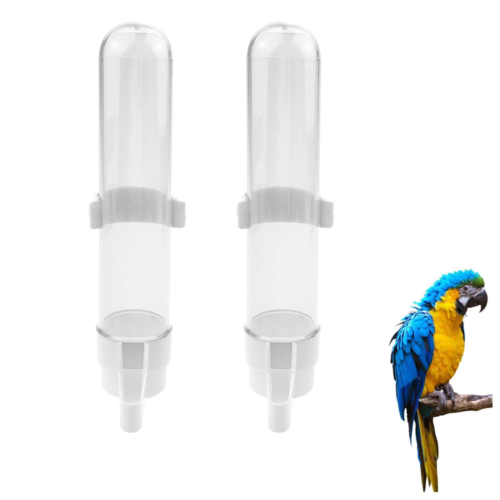 Abreuvoir Oiseaux,2 PCS Abreuvoir Oiseaux Automatique 120ml Distributeur d'eau Transparent pour Cage Perruche Perroquet avec Brosse de Nettoyage Mangeoire Eau Plastique pour Pigeons