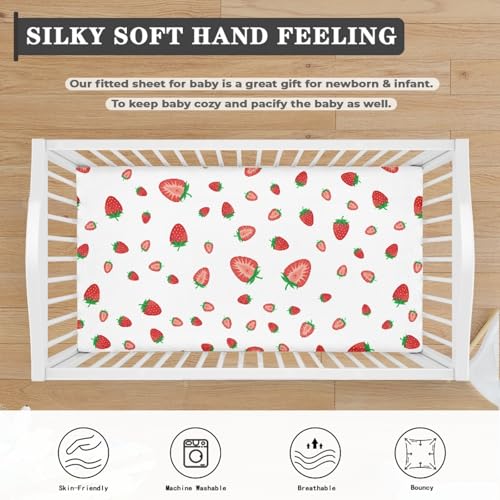 Image of Strawberry Baby Crib Sheets for Boys Girls Fruits Print Fitted Crib Sheet for Standard Crib and Toddler Mattress Cute Baby Mattress Sheets Toddler Bed Sheet 52x28x8 in