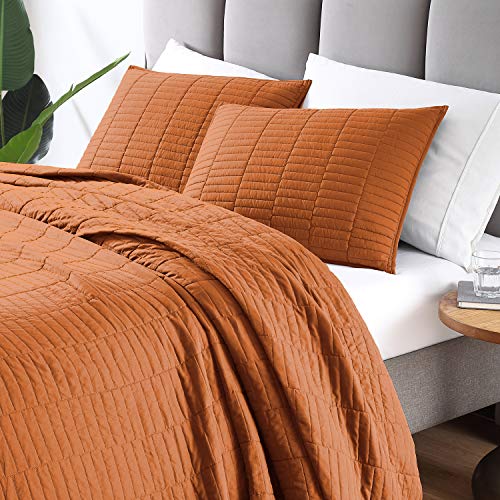 Exq Home Quilt Set King Size Umber 3 Piece,Lightweight Soft Coverlet Modern Style Stitched Quilt Pattern Bedspread Set(1 Quilt,2 Pillow Shams) #TOP1