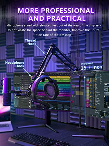 Cacencan Boom Arm, 360° Rotatable Microphone Stand With Desk Mount, Foldable Desk Mic Arm With 3/8'' To 5/8'' Screw Adapter, Microphone Arm For Live Streaming, Gaming, Podcasting[Heightened Version] #TOP2