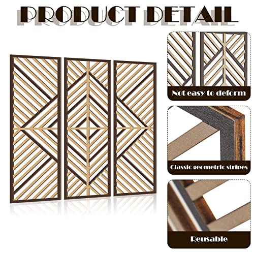 Tatuo Geometric Wood Wall Art, Modern Slatted Wood Design Wall Decor, Hanging Abstract Panels Wall Decor With 3D Hollow Craft Art For Home Office Kitchen Living Room Bathroom，Set Of 3 12" W, 35" H #TOP2