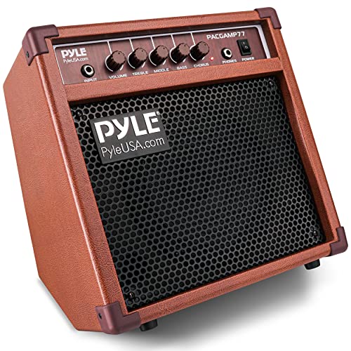 Acoustic Electric Guitar Amplifier, 15 Watt Portable Mini Amp with Chorus, Volume, Bass, Middle, and Treble Knobs, Headphone Output, Small 8 Inch Speaker for Practice and Portability