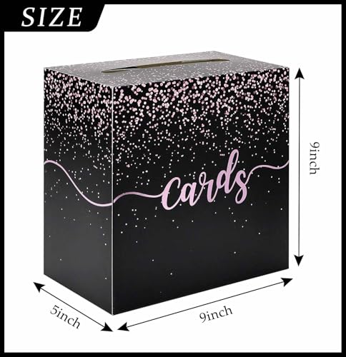 Image of Black Card Box for Party Pink Foil Gift Card Box Holder for Wedding Birthday Baby Shower Retirement Graduation
