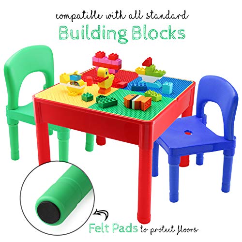 Kids Activity Table and Chair Set - 3 in 1 Kids Table - Water Table, Building Block Table, Play & Arts & Crafts Table, with Storage Space - Includes Table and 2 Chairs (Activity Table and 2 Chairs)