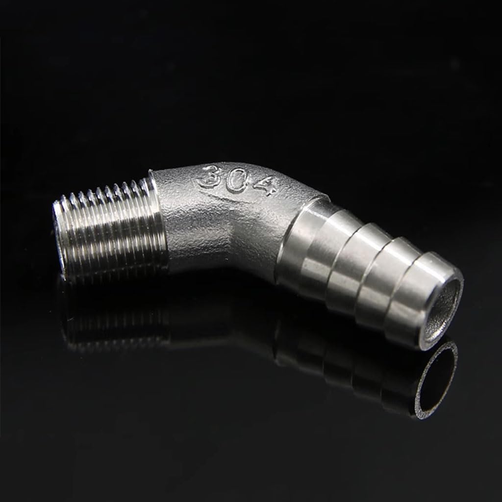 Stainless Steel 45 Degree Elbow Connectors,1/2" Male Thread To 8mm 10mm 12mm 15mm 20mm 25mm Hose Barb Elbow Pipe Fitting, 1PCS(1/2" 25mm)
