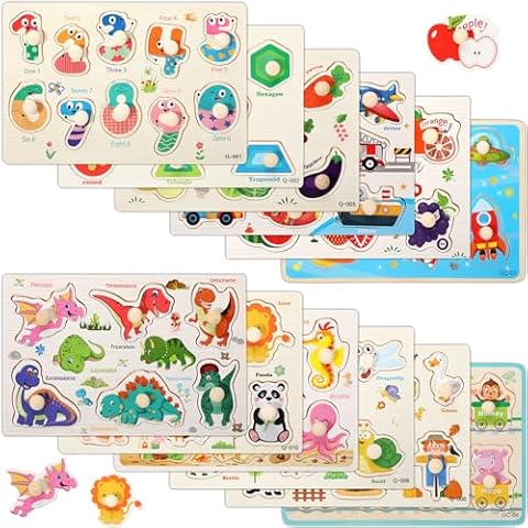 Poen 12 Pcs Wooden Peg Puzzles Cover