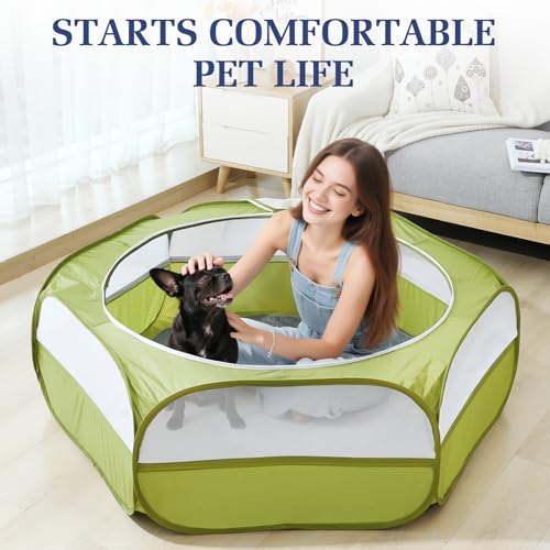 Image of Pawaboo 2-in-1 Small Animals Playpen with Pad, Green+Gray