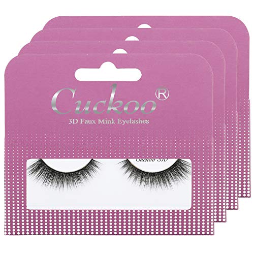 Cuckoo Eyelashes 3D Faux Mink Lashes 15mm Natural False Eyelashes 4 Pairs/set Handmade Luxurious Volume Fluffy Lashes (Cuckoo 310)