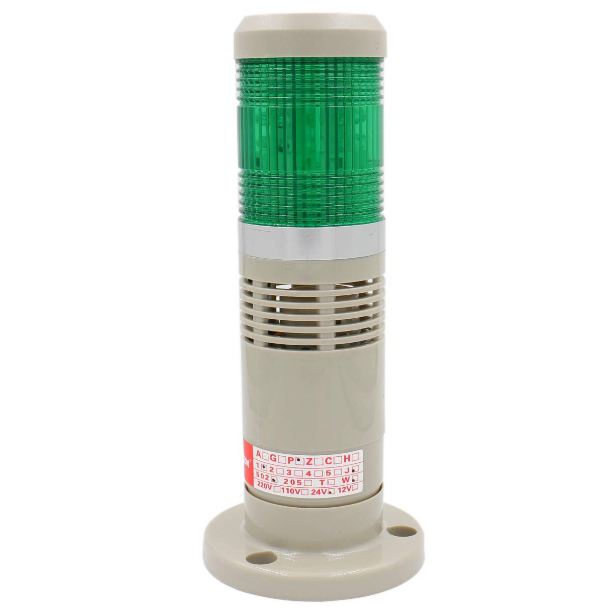 Heschen Luce di segnalazione, luce a torre, 24VCC, cicalino industriale, LED verde, luce lampeggiante di avvertimento di allarme