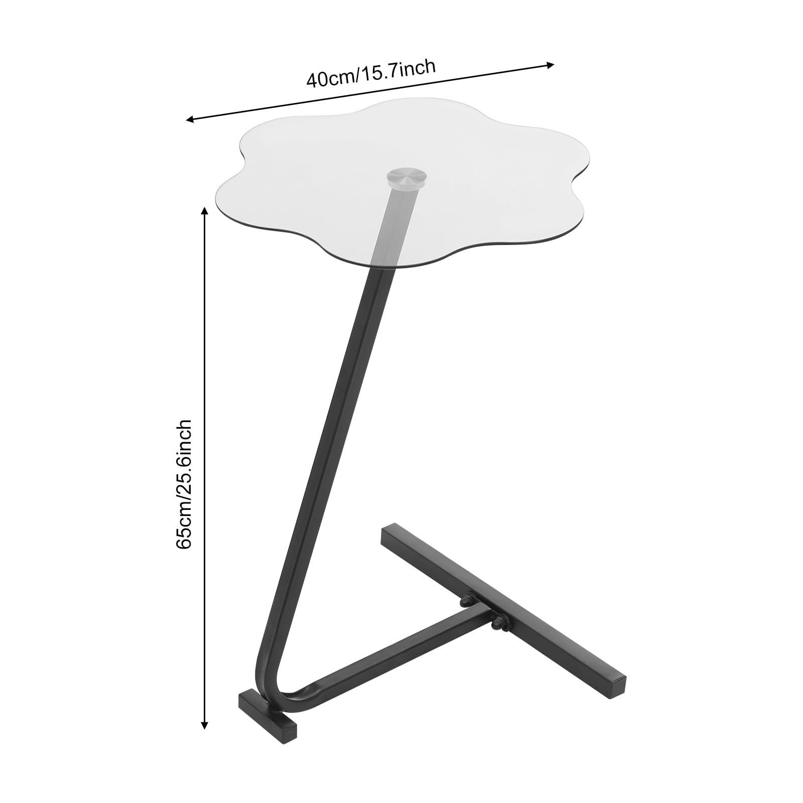 Table d'appoint en forme de Z 65 cm de hauteur avec plateau en verre pour