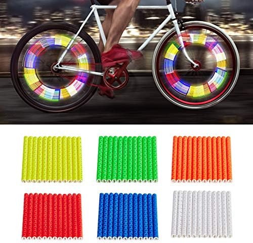 Enmoo Bike Spoke Reflector 6 Sets/72Pcs Bicycle Wheel Spoke Reflector Reflective Mount Clip Tube Warning Strip Waterproof Bicycle Spoke Reflectors